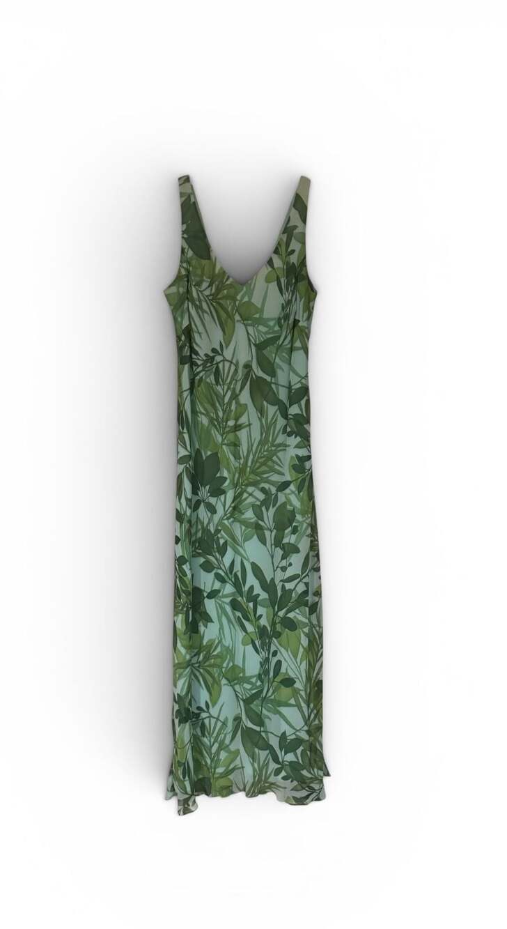 Ann Taylor Women's Sleeveless V-Neck Maxi Dress in Green Leaf Botanical Print